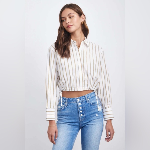 Rails Nicki Ivory Daffodil Stripe Cropped Button-Up Top Size XS